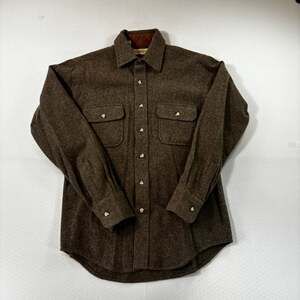 Vintage St. John's Bay 100% Pure Virgin Wool Brown Field Shirt Size Medium